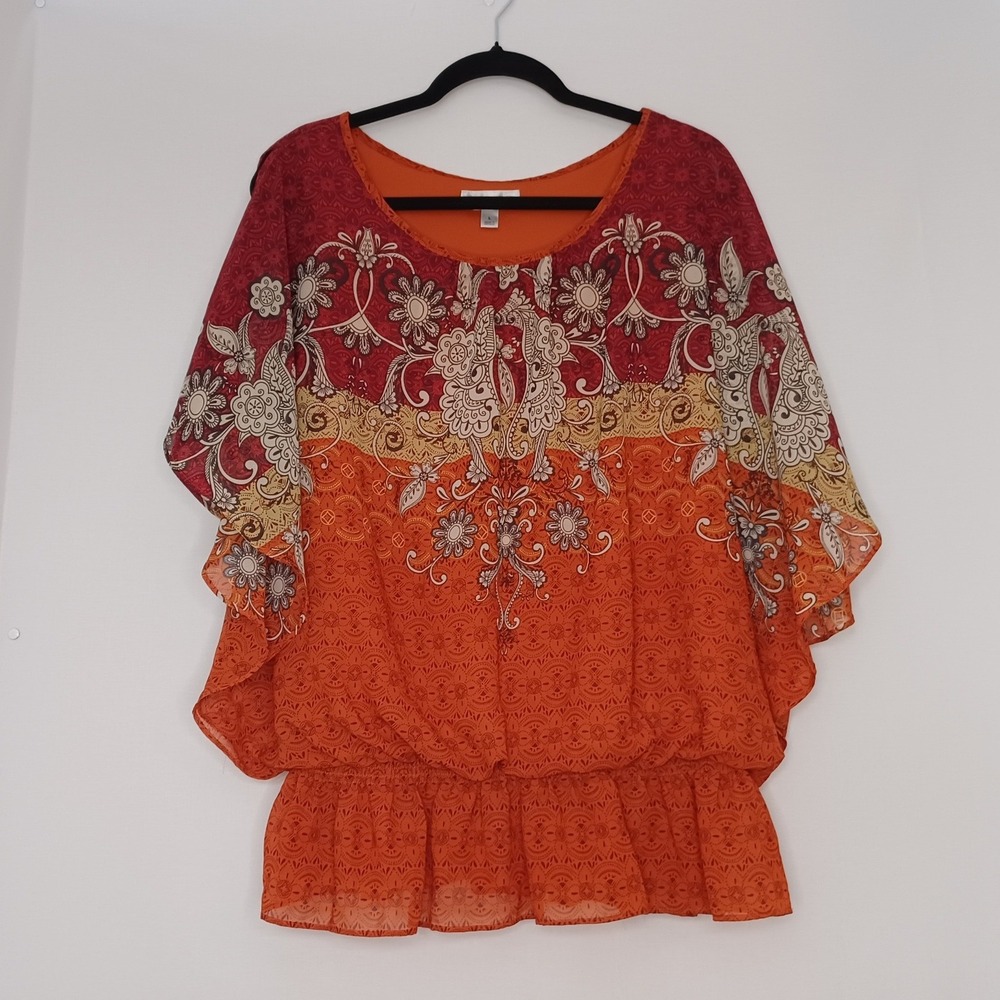 Women's Dressbarn Orange/Red Tunic with Arm Slits and Tank Lining Size Large‎